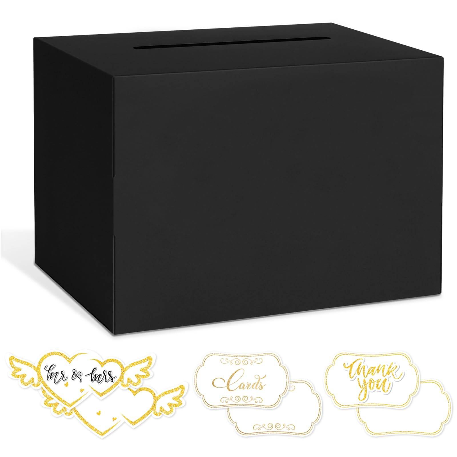 LIKAJON 1 Pack Black Card Box for Party, Gift Cards Receiving Box Wedding Card Box Money Box for Birthday, Bridal or Baby Showers, Retirement, Anniversary, Graduation, Raffle Ticket Box