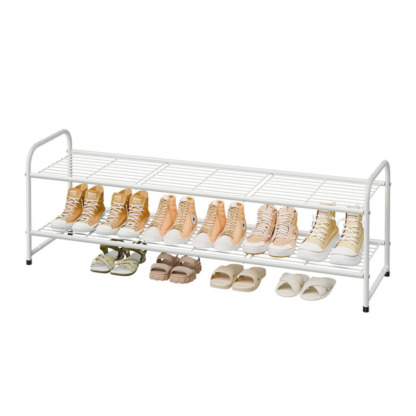 MWQ 2 Tier Metal Shoe Rack Organizer for Closet, 44" w Long Free Standing Shoe Storage Shelf for Entryway, Hallway, White