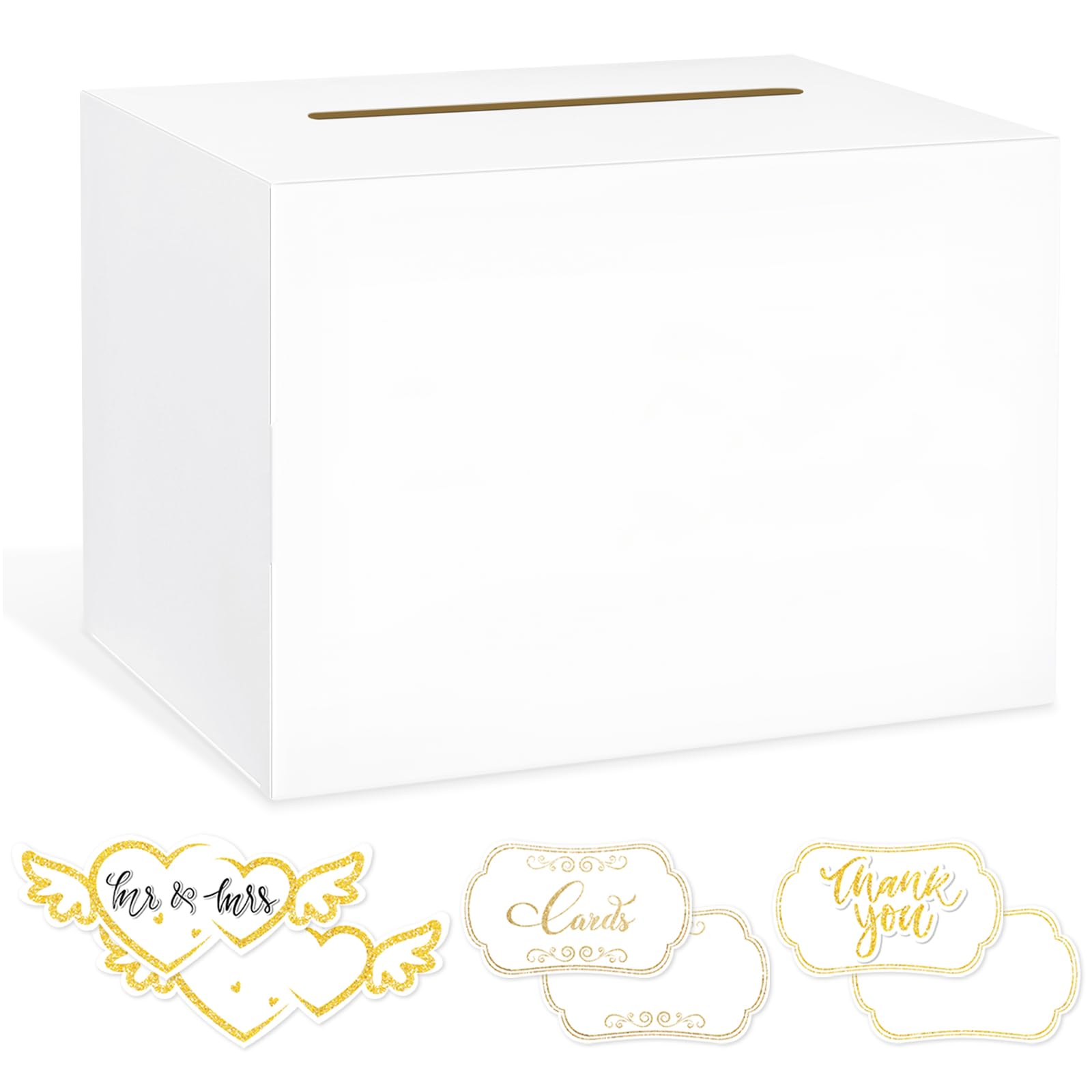 LIKAJON 1 Pack White Card Box for Party, Gift Cards Receiving Box Wedding Card Box Money Box for Birthday, Bridal or Baby Showers, Retirement, Anniversary, Graduation, Raffle Ticket Box