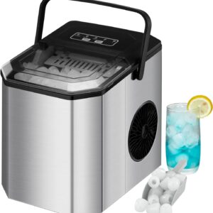 Ice Maker,Countertop Ice maker 26LBs/24H, 9 Ice Cubes Ready in 6 Mins,Ice Makers Countertop Self-Cleaning,Bullet-shaped Nugget Ice Produced with Basket and Ice Scoop, Smart Ice Full Alert Feature.