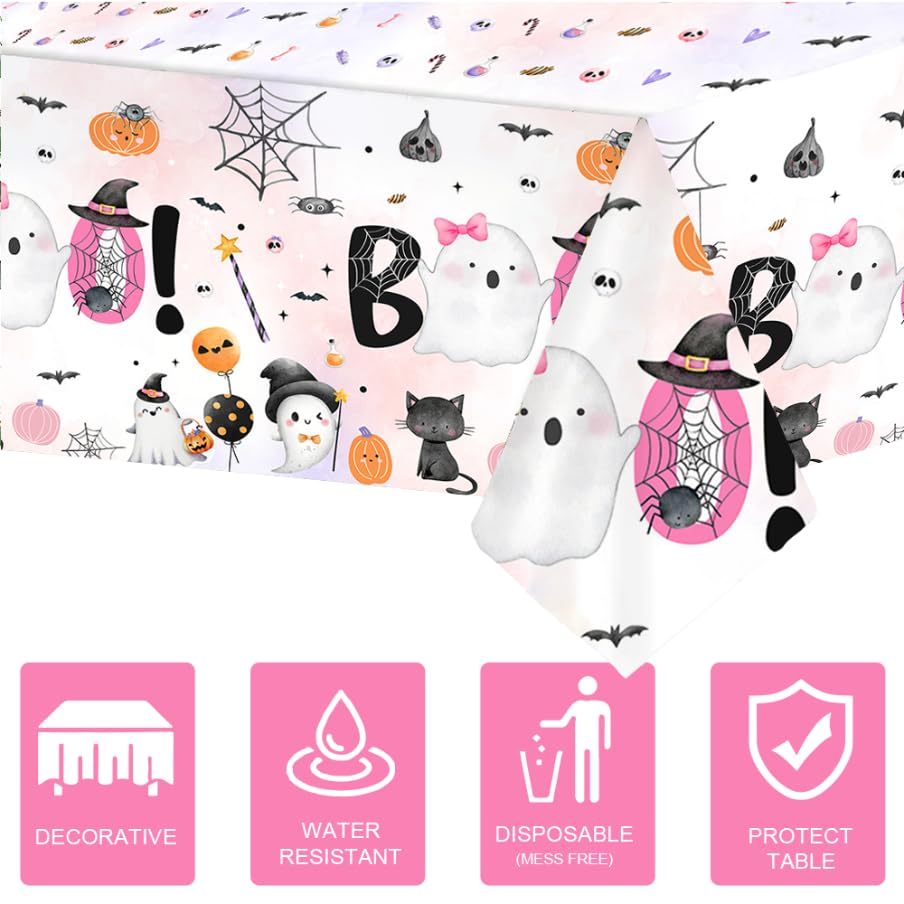 AIBIIN 3pcs Little Boo Tablecloth Halloween Baby Shower Tablecloth Decorations Halloween Spooky Boo Birthday Plastic Disposable Table Covers Halloween Birthday Table Decorations 108 x 54 Inch