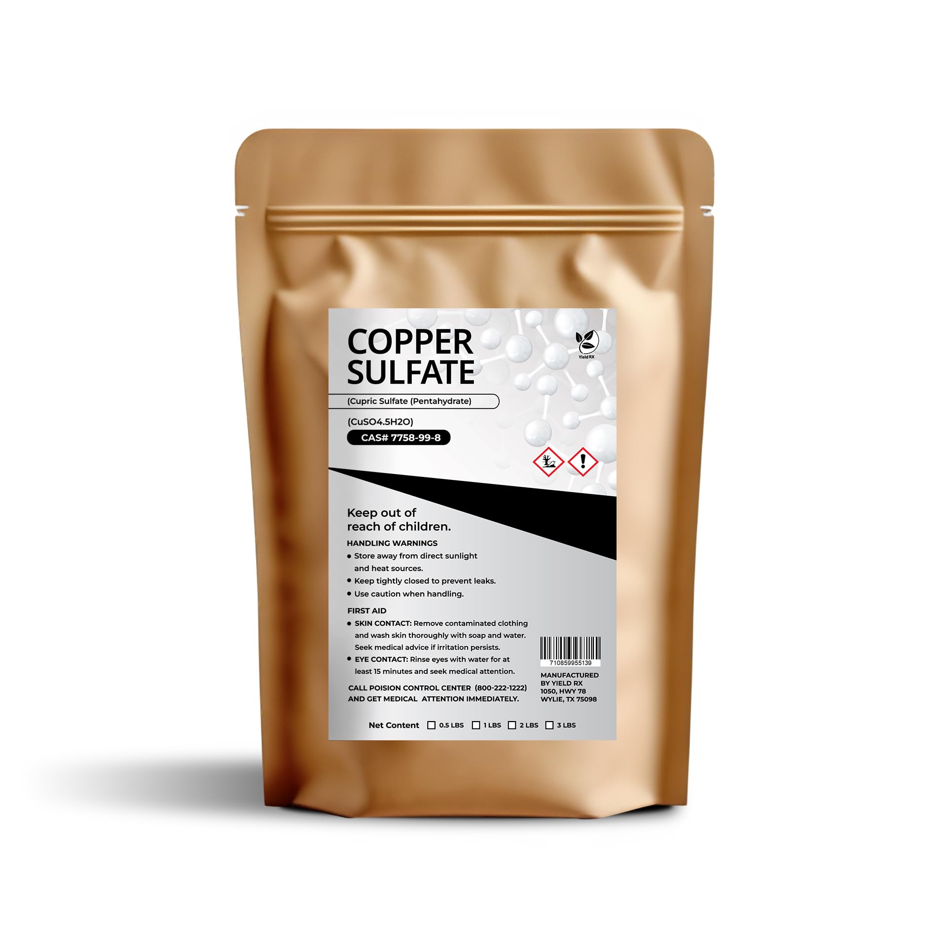 Yield RX Copper Sulfate (Cupric Sulfate Pentahydrate) (CuSO4.5H2O) - Chemical (0.5lb)