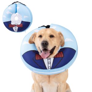 inflatable dog cone collar,waterproof soft dog donut cone for large medium small dogs cats, recovery dog e-collar alternatives after surgery (suit blue, x-large)