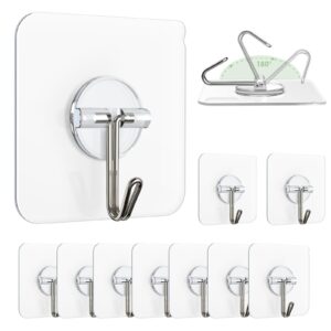 lomrsiul adhesive wall hooks for hanging - clear removable ceiling hooks 13lb stainless steel self adhesive hooks waterproof sticky hooks for mantel window kitchen cabinet shower wardrobe 10 pack