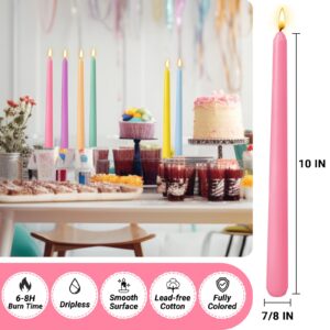 12 Pack 10 inch Multi-Color Taper Candle Set for Holiday Dinner Party, Unscented Long Candlesticks, Dripless and Smokeless, 7-8 Hours Burn