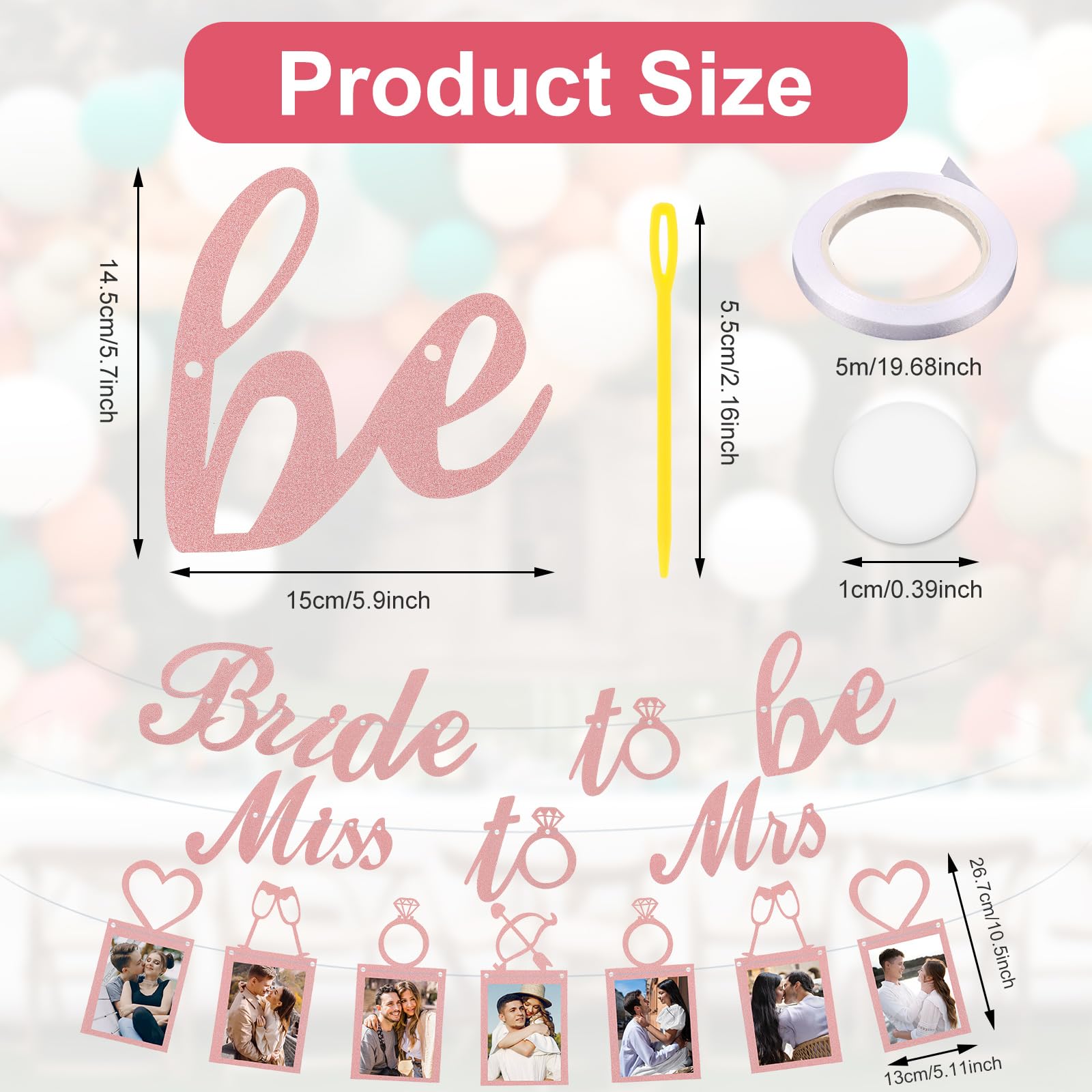 JIEYAO Glitter Bridal Shower Decorations, “Bride to be” “Miss to Mrs” Banner, Shiny Bachelorette Bridal Party Banner Miss to Mrs Sign with Photo Banner for Wedding Engagement Party Kit Supplies