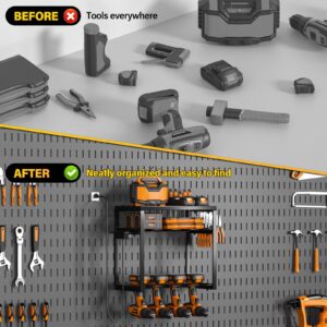 Power Tool Organizer Wall Mount, 3 Layers Drill Holder With Charging Station, Heavy Duty Garage Tool Storage，Utility Racks Shelf for Tool Batteries, Screwdriver, Wrench