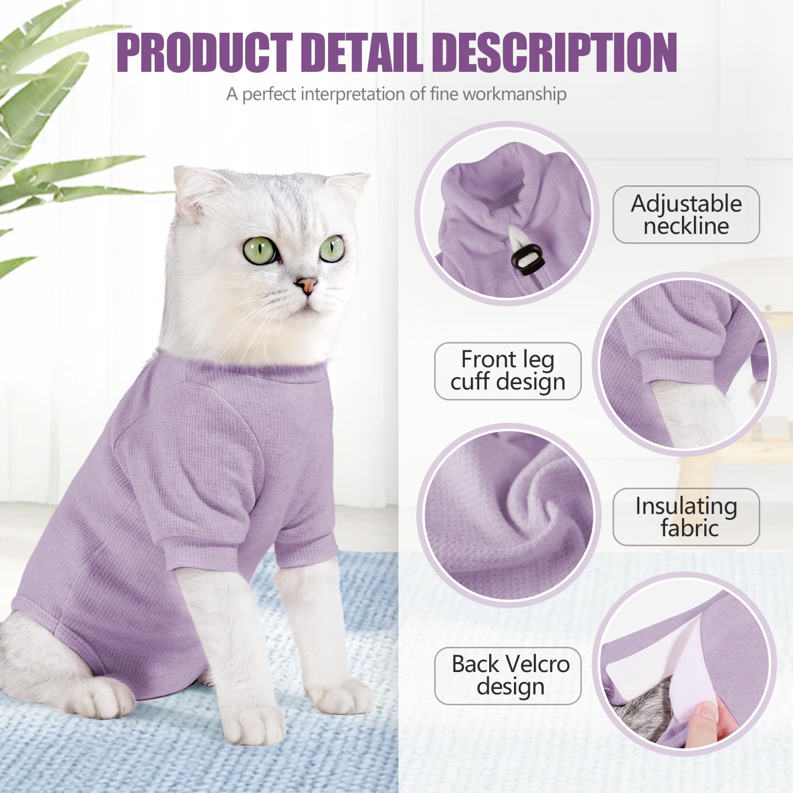 Cat Recovery Suits, Onesie for Cat Pet Wound Care After Surgery,The E-Collar Alternative for Post-Operative Care Bandages Post-Surgery Wear (Light Purple, S)