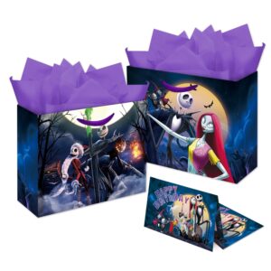 msjehqi 2 pack nightmare before christmas birthday bag gift bags with tissue paper, greeting cards and handles bag for nightmare before christmas birthday baby shower decor