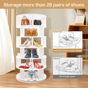 ASHLEYRIVER Rotating Shoe Rack, 6-Tier Wood Storage Spinning Shoe Rack Tower, Free Standing 360° Shoes Rack Organizer for Entryway, Garage, Bedroom, White