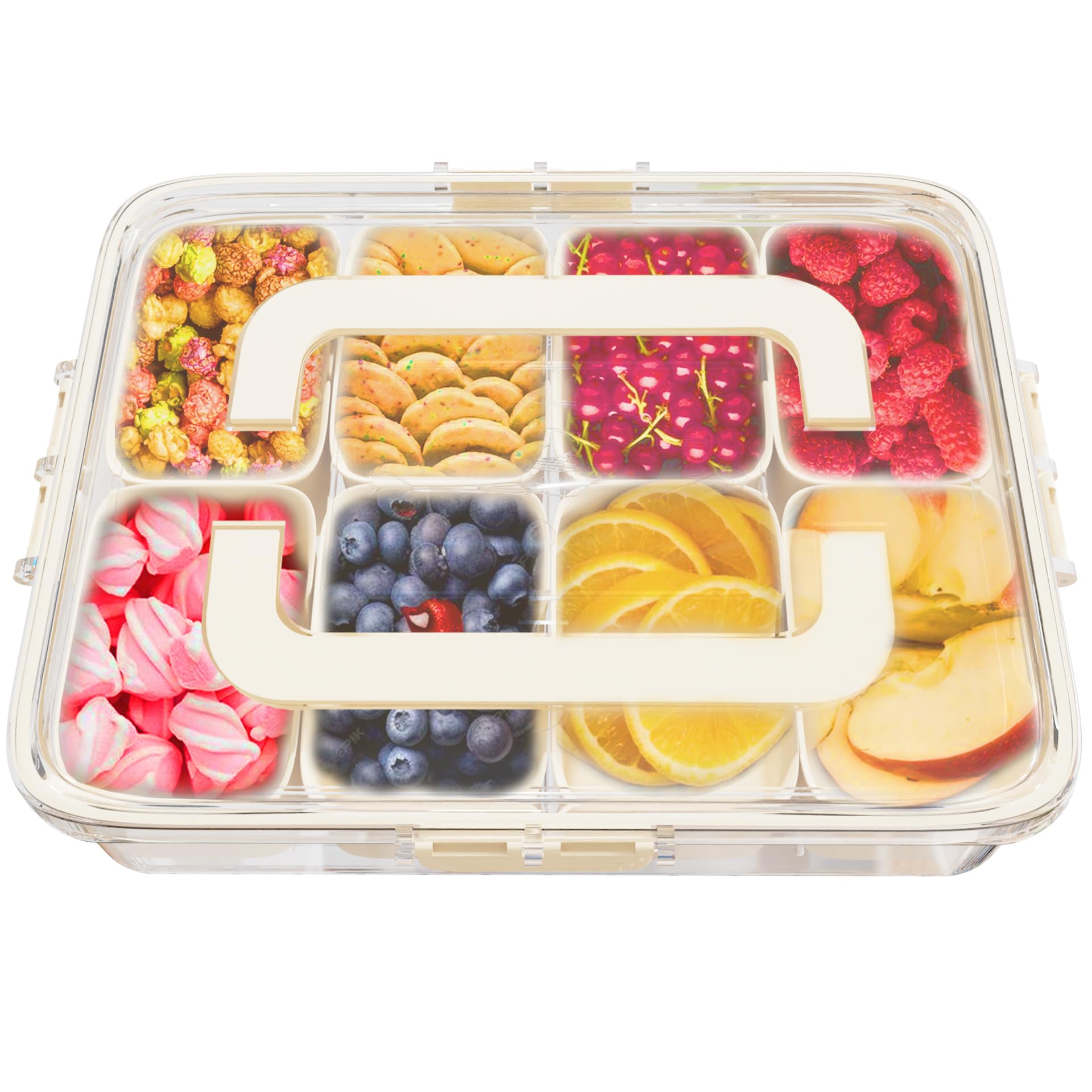 ZELECKS Portable Snackle Box Container - Snackable Box Organizer with 8 Big Compartments for Fruits, Veggies, Nuts, Candies and Snacks