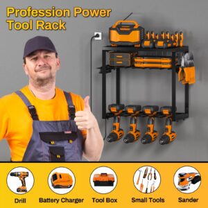 Power Tool Organizer Wall Mount, 3 Layers Drill Holder With Charging Station, Heavy Duty Garage Tool Storage，Utility Racks Shelf for Tool Batteries, Screwdriver, Wrench