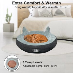 Alpcouts Heated Cat Bed for Indoor Cats, Round Indoor Heated Pet Bed with Timer & Temp Adjustable, 19" Donut Cat Heated Bed Cozy Electric Pet Heating Pad with Chew Resistant Cord for Kitten Cat.