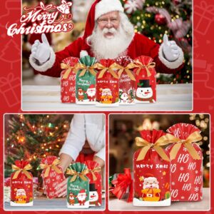 Shintop Christmas Treat Bags Drawstring, 50PCS Plastic Holiday Goodie Bags 5.8x9inch Reusable Gift Pouches for Party Favors Sweets Cookies