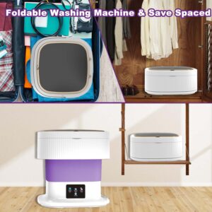 Mini Washing Machine, Portable Foldable Washer, 11L Large Capacity Upgrade Model, Small Collapsible Compact Laundry Washer and spin dryer, Apartment, Dorm, Rv, Socks, Underwear, Baby Clothes (Purple)