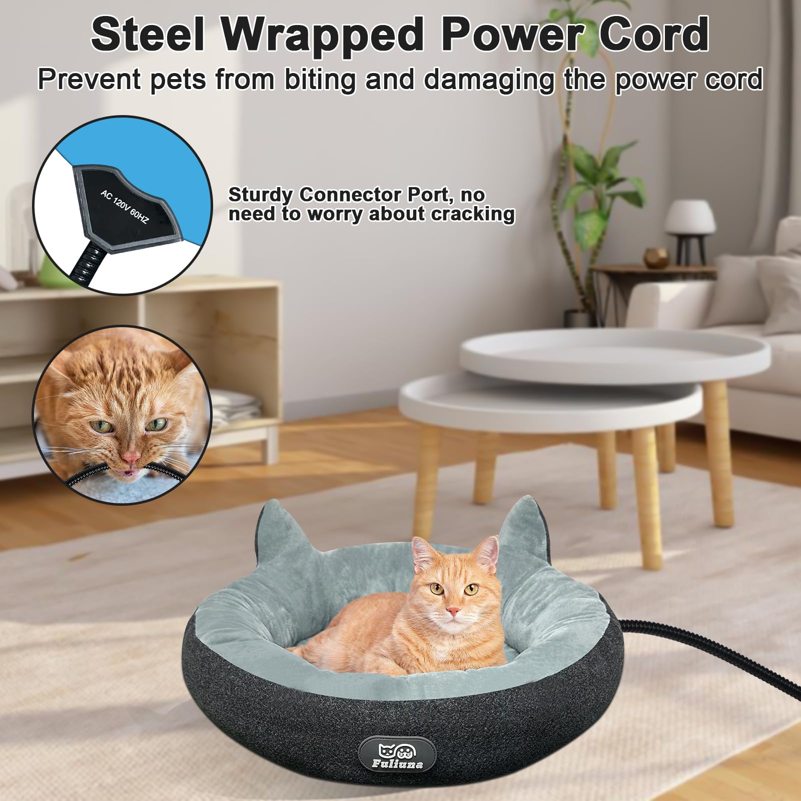 Alpcouts Heated Cat Bed for Indoor Cats, Round Indoor Heated Pet Bed with Timer & Temp Adjustable, 19" Donut Cat Heated Bed Cozy Electric Pet Heating Pad with Chew Resistant Cord for Kitten Cat.