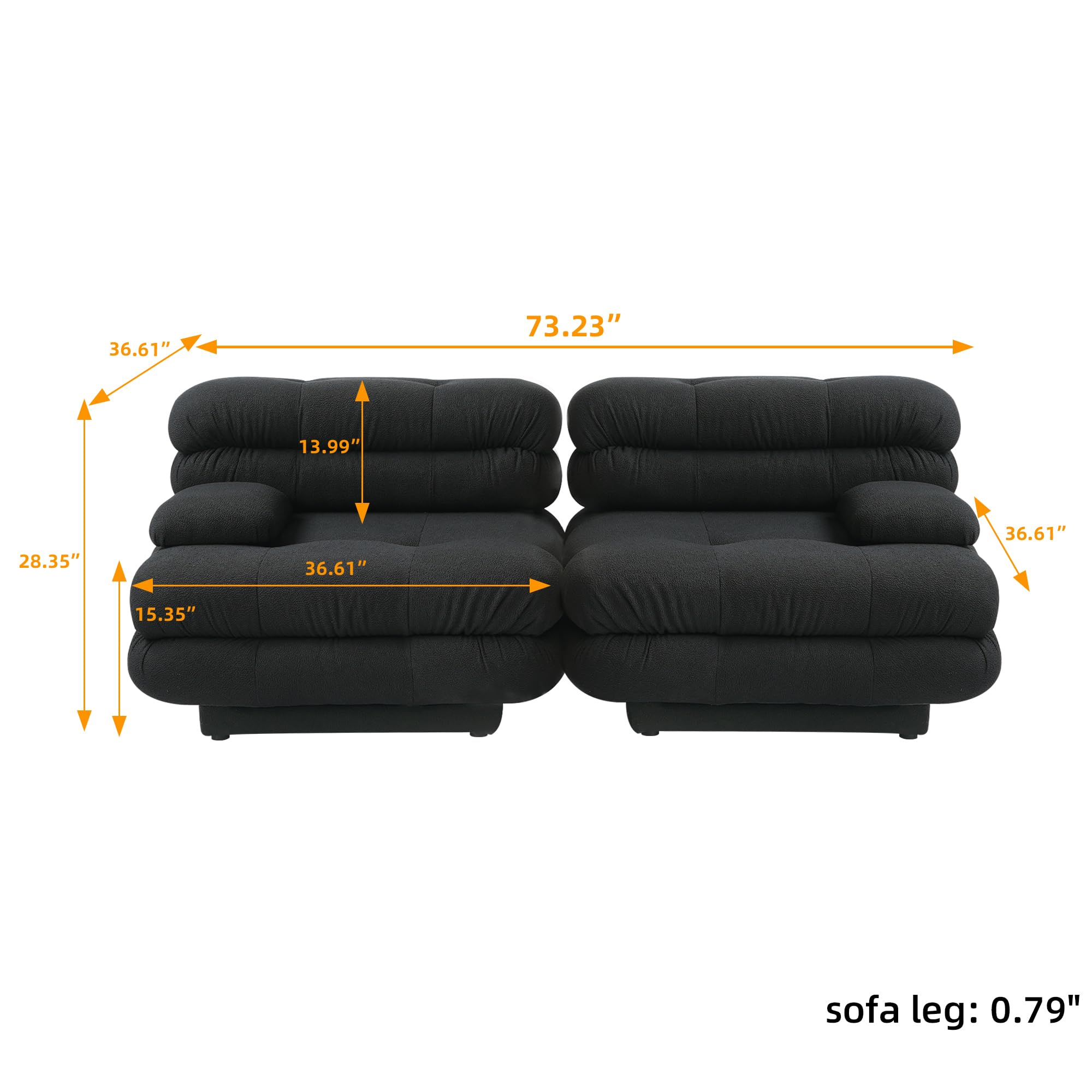 WJShome Modular Sectional Couch for Living Room, Inline Sofa Couch,73.23" Minimalist Sofa Couch,Lovesofa Deep Seat Couch Deep Seat (Black, 2 Seater)