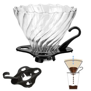 yanyole v60 pour over coffee dripper,02 coffee filter for 1-4 cups.reusable coffee maker,60°heat-resistant glass coffee cone