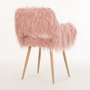 Homfii Cute Faux Fur Fuzzy White Small Makeup Vanity Chairs with Wood-Like Metal Legs Fluffy Furry Office Desk Chairs for Women Kids Teen Girls