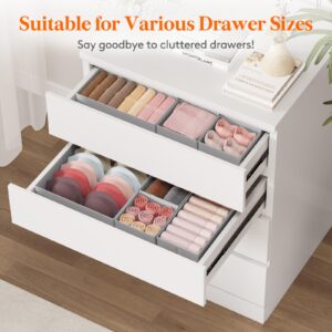 Lifewit Drawer Organizer Clothes for Closet 16 Pack, 3 Sizes Underwear Wardrobe Drawer Dividers, Fabric Foldable Dresser Storage Organizer Bins for Sock, Bra, Lingerie, Undies, Grey