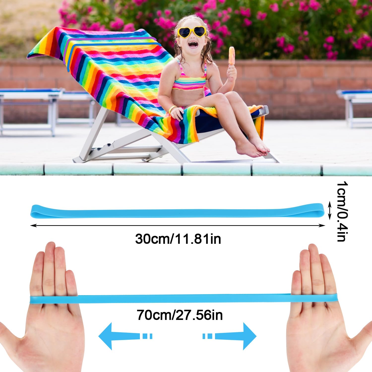 CCINEE 12 Pack Beach Towel Bands for Beach Chair, Stretchable Silicone Towel Holder for Cruise Chairs Elastic Towel Craber Clips for Sorting and Organizing