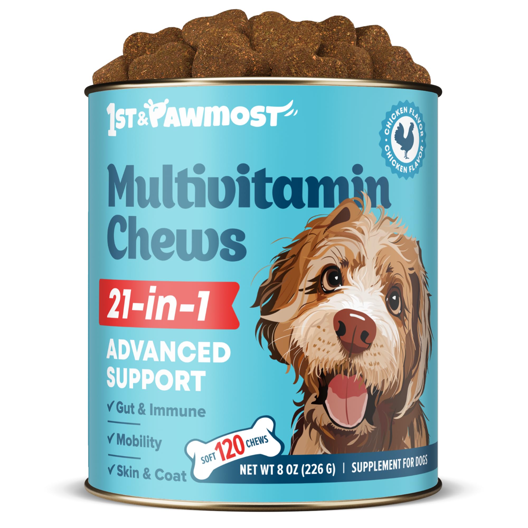 21-in-1 Dog Multivitamin - Dog Vitamins and Supplements for Senior Dogs and Puppies - Multivitamin for Dogs for Skin, Coat, Heart, Immune Support - Dog Multivitamins Chewable for Joint Support -120pcs