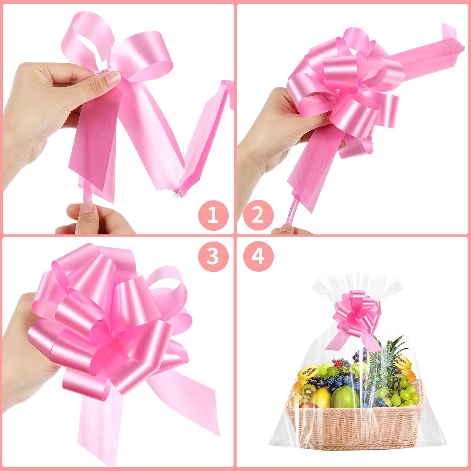 Clear Cellophane Bags with Gift Bow 12 PCS 24x30 Inch Cellophane Gift Bags with 12 Pull Bows Cellophane Wrap For Gift Baskets 2.5 Mil Thick