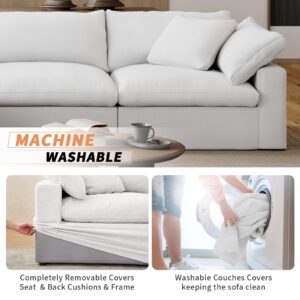 Gtilzria Oversized Modular Sectional Sofa Couch,White Linen Fabric Reversible V Shaped Sofa Couches Cloud Couch with Ottoman, Down Filled Sectional Sofa Corner Couches for Living Room,Apartment