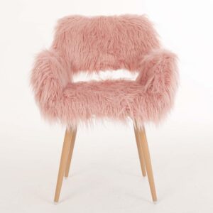 Homfii Cute Faux Fur Fuzzy White Small Makeup Vanity Chairs with Wood-Like Metal Legs Fluffy Furry Office Desk Chairs for Women Kids Teen Girls