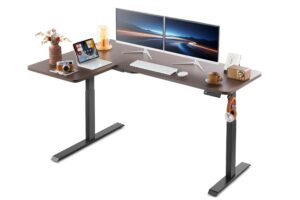 kingsmith 63" left l shaped standing desk height adjustable, dual motor electric corner desk computer workstation, sit stand up home office desk, ergonomic game desk with 2-section leg, deep grey