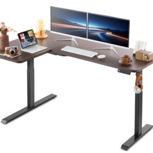 KINGSMITH 63" Left L Shaped Standing Desk Height Adjustable, Dual Motor Electric Corner Desk Computer Workstation, Sit Stand up Home Office Desk, Ergonomic Game Desk with 2-Section Leg, Deep Grey