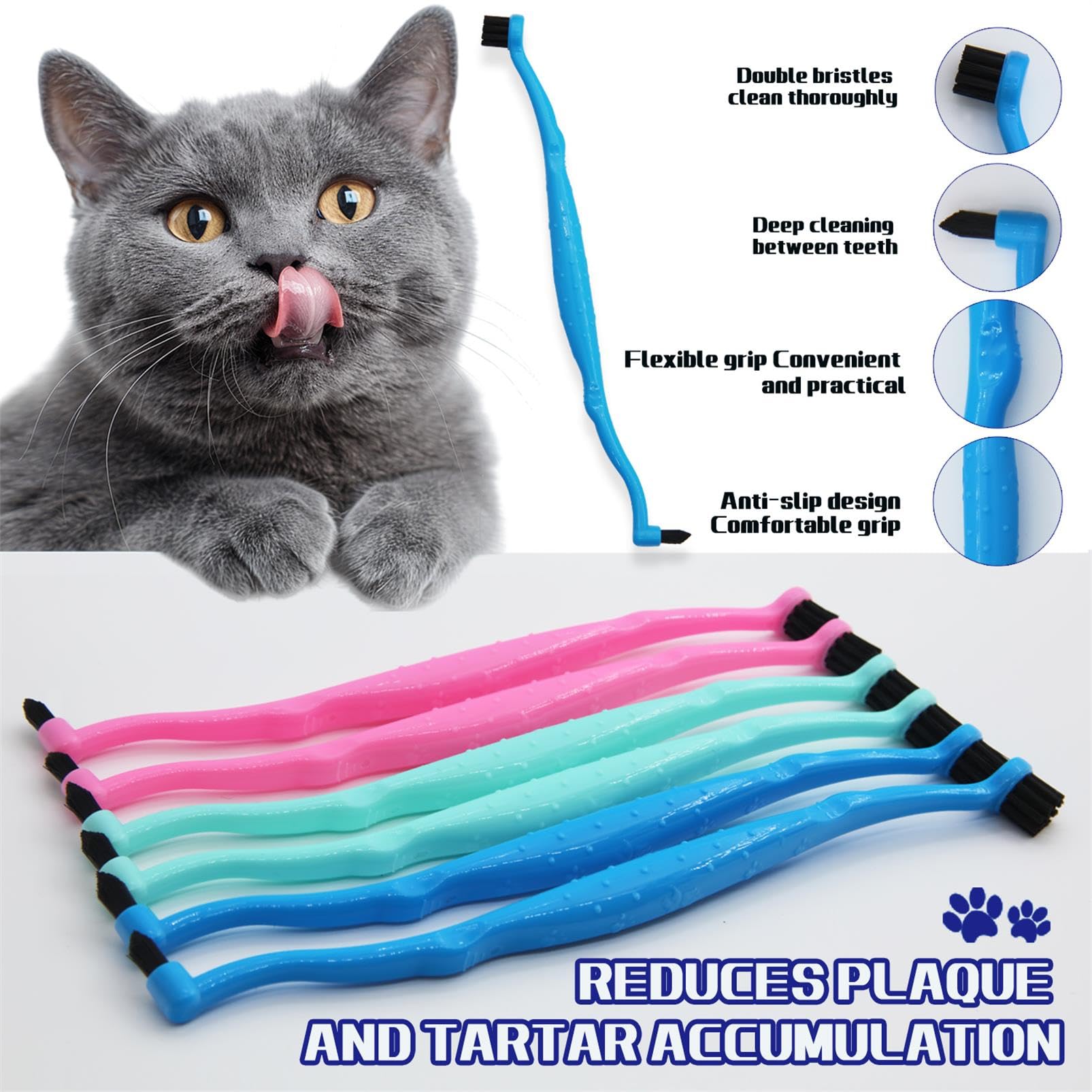 QWloog Magzipo 6 Pcs Dual Sided Cat Toothbrush,Cat Dental Care Tooth Cleaning Supplies for Kitten,Cats