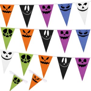 hunnmingre 164 feet halloween pennant banner flags 5 pcs scare face fabric triangle flags bunting garland diy string banner for halloween party hanging decoration garden indoor outdoor