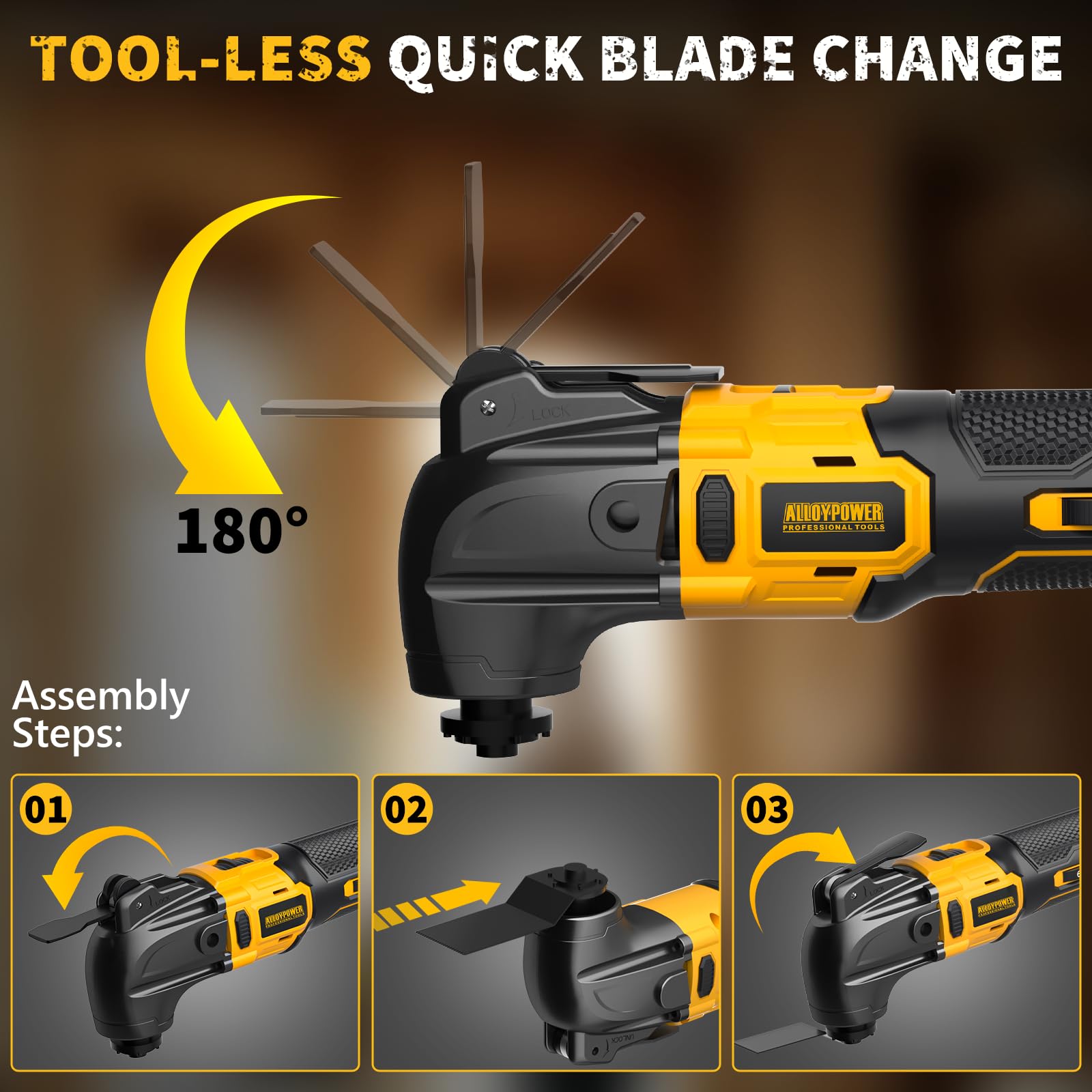 ALLOYPOWER 20V Cordless Oscillating Multi-Tool Kit, 22000 OPM, 4° Oscillating Angle, LED, 22 Pcs for Cutting/Grinding