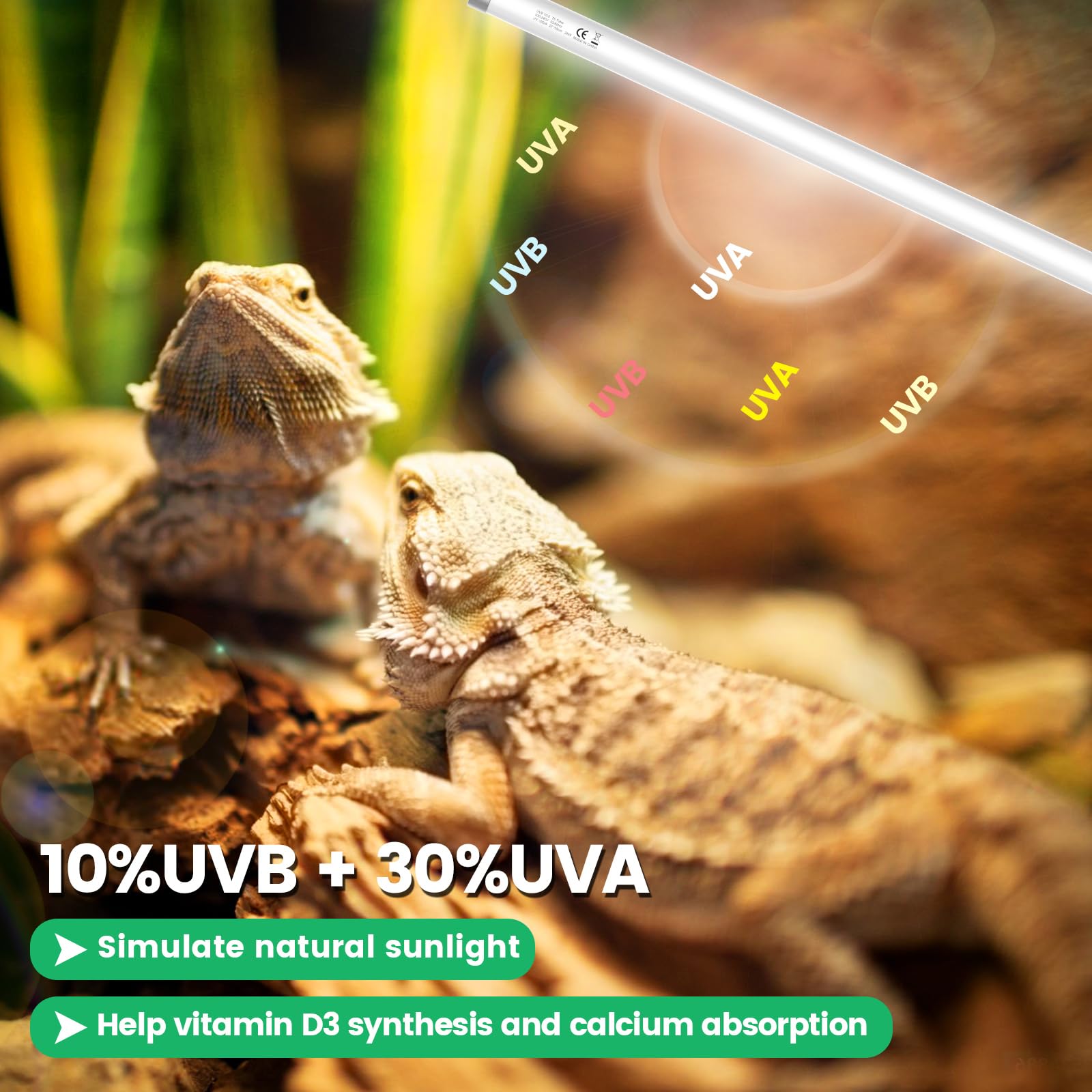 REPTITRIP T5 10.0 UVB Reptile Light with 24W Fixture, Adjustable Brightness, 23-Inch UVB Light for Reptiles, for Bearded Dragon Desert-Dwelling Reptiles