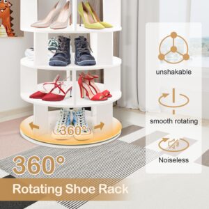 ASHLEYRIVER Rotating Shoe Rack, 6-Tier Wood Storage Spinning Shoe Rack Tower, Free Standing 360° Shoes Rack Organizer for Entryway, Garage, Bedroom, White