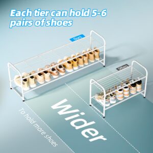 MWQ 2 Tier Metal Shoe Rack Organizer for Closet, 44" w Long Free Standing Shoe Storage Shelf for Entryway, Hallway, White