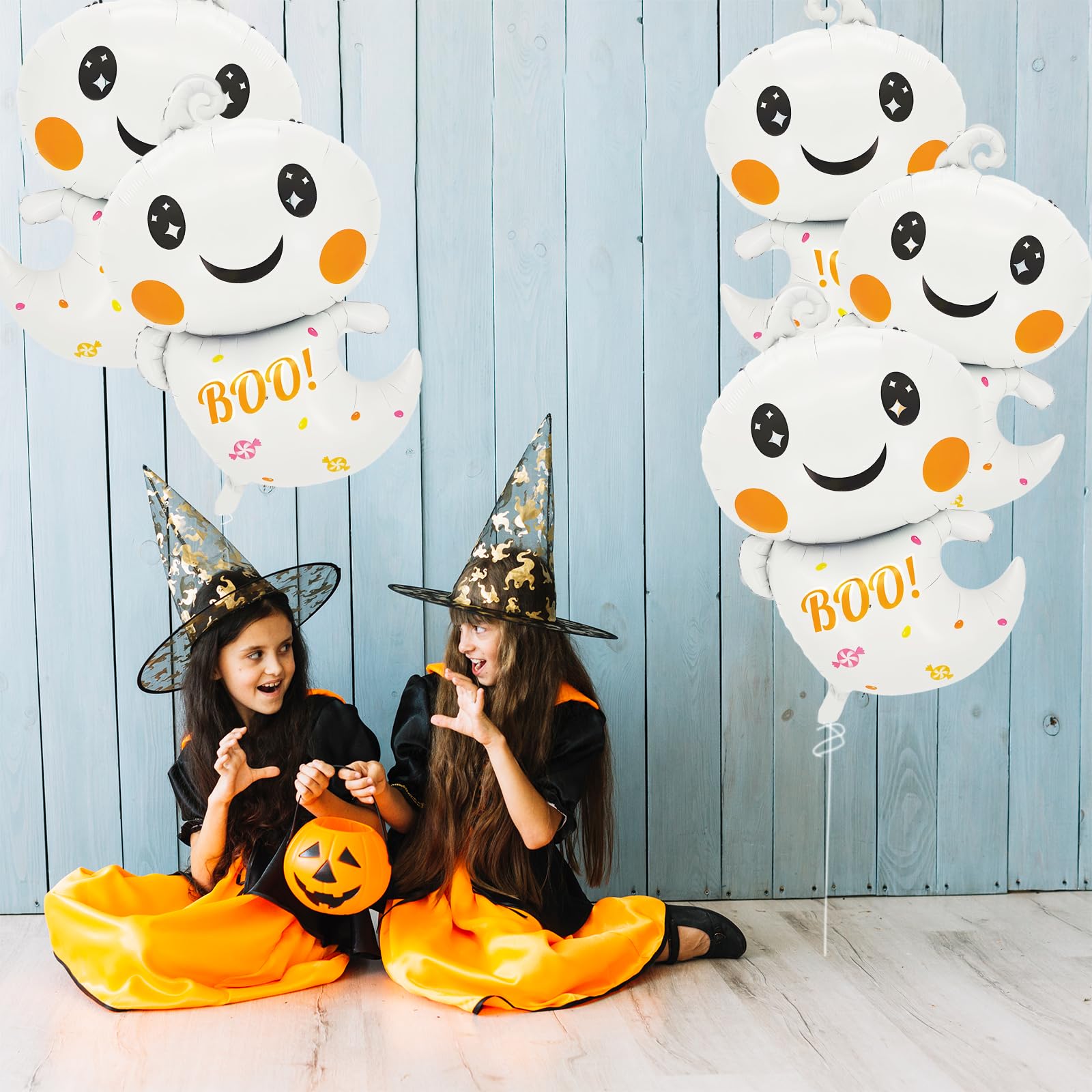 6 Pieces 30 Inches Large Halloween Ghost Foil Balloons, Cute White Ghost Mylar Balloons for Trick-or-Treating Party Supplies Boo Baby Shower Birthday Decorations