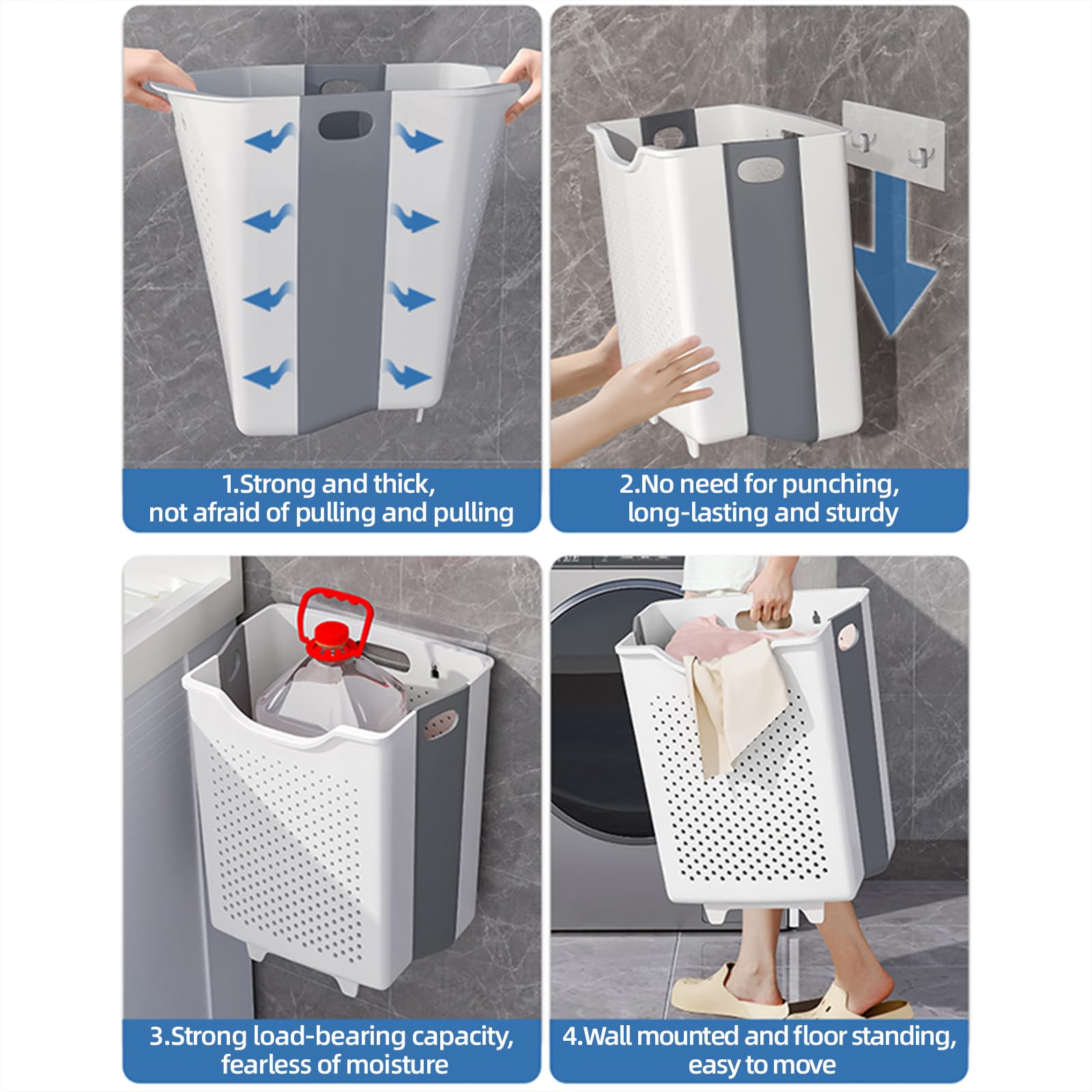 Laundry Basket Collapsible Hanging Laundry Hamper Bag Dirty Clothes Organizer Plastic Laundry Sorter （2 Pack）