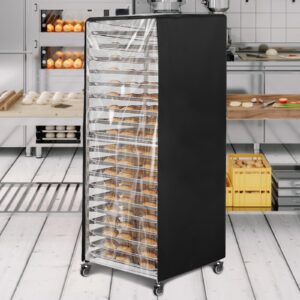 Commercial Bakery Racks Cover Bread Rack Cover with Zipper, 20tier Sheet Pan Rack/Bun Pan Rack Cover with Vents ，23"X28"X64" Bakery Single Rack Covers Waterproof and Dustproof，Black