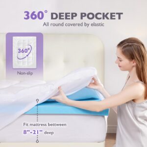 SINWEEK Dual Layer 4 Inch Memory Foam Mattress Topper King Size, 2 Inch Cooling Gel Memory Foam Plus 2 Inch Extra Thick Pillowtop Cover, Pressure Relief Soft Mattress Pad,Blue