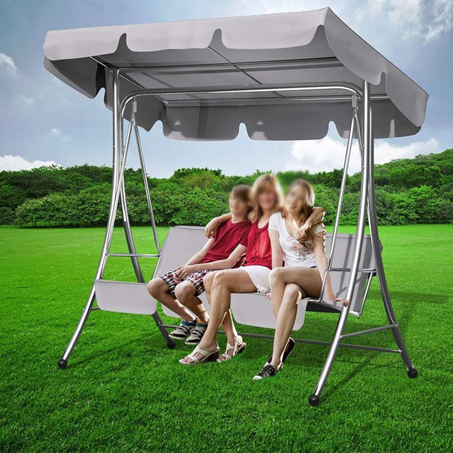 Outdoor Patio Swing Chair Canopy Replacement, 3 Seater Porch Swing Seat Canopy Cover, Garden Swing Canopy Cover + Swing Seat Cover, Waterproof & Sunproof (Black 164x114x15cm) (Grey)