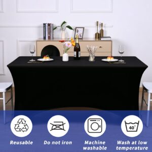 Fixwal 6FT Table Cloth for Rectangle Table, 2 Pack Black Tablecloths Rectangular Stretch Spandex Fitted Table Covers 6 Foot for Party, Tradeshows, Banquet, Weddings, Buffet, Graduation Decorations