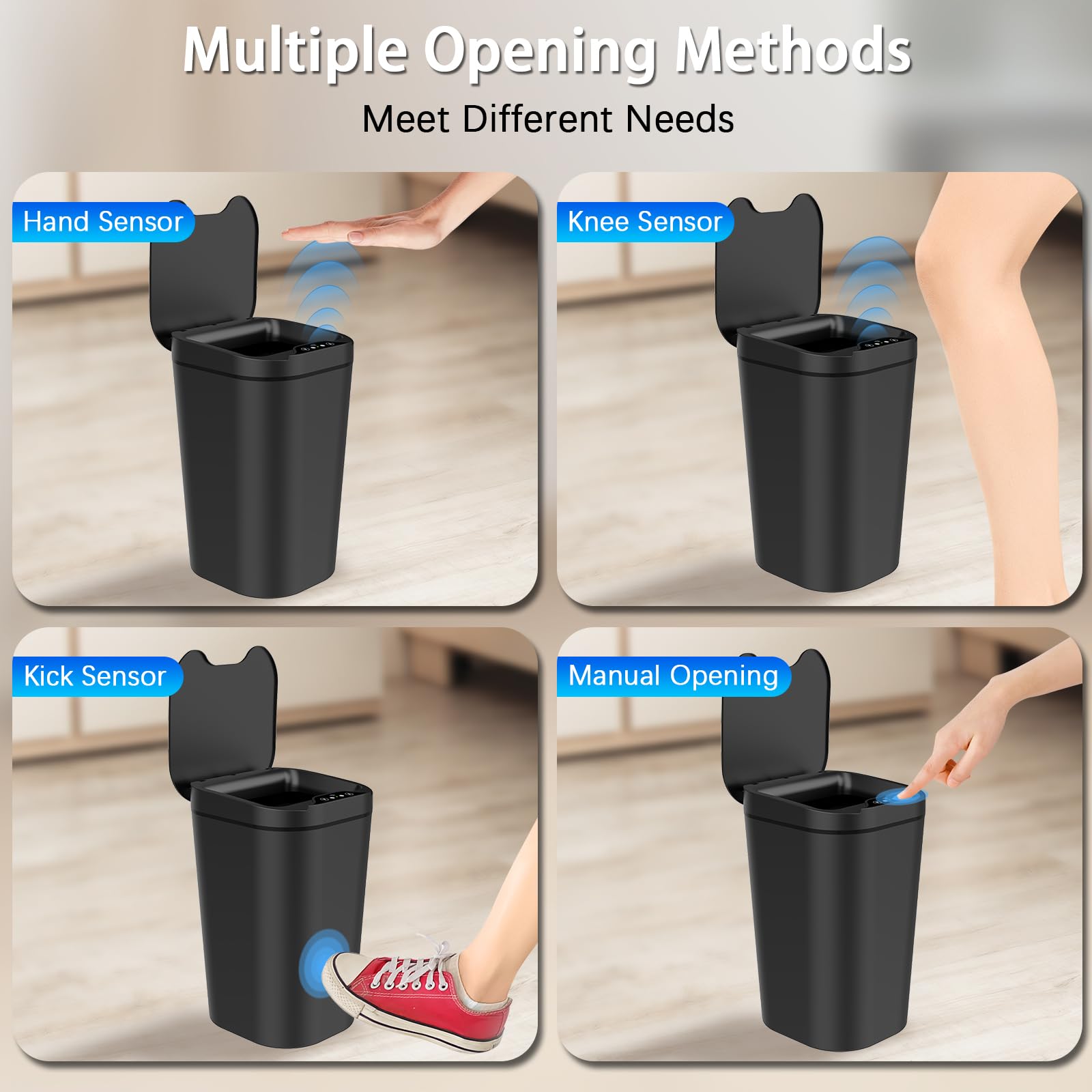 2 Pack Automatic Small Bathroom Trash Can with Lid - 3 Gallon Touchless Electric Garbage Can, Motion Sensor Smart Trash Bin, Slim Dog Proof Trashcan, Waterproof Wastebasket for Bedroom Office (Black)