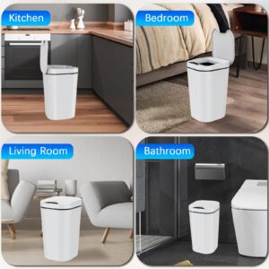 2 Pack Automatic Small Bathroom Trash Can with Lid - 3 Gallon Touchless Electric Garbage Can, Motion Sensor Smart Trash Bin, Slim Dog Proof Trashcan, Waterproof Wastebasket for Bedroom Office (White)