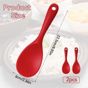 Hariendny Rice Scooper Spoon, 2PCS Rice Paddle, Red Silicone Rice Scooper, Non Stick Heat Resistant Rice Spatula, Rice Cooker Parts, Kitchen Supplies for Rice, Suitable for Rolling and Scooping Food