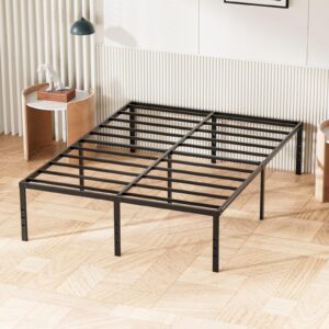 wzialo full bed frame - 14 inch sturdy metal platform bed frame, under-bed storage space, heavy duty full size bed frame, noise-free, non-slip, no box spring needed