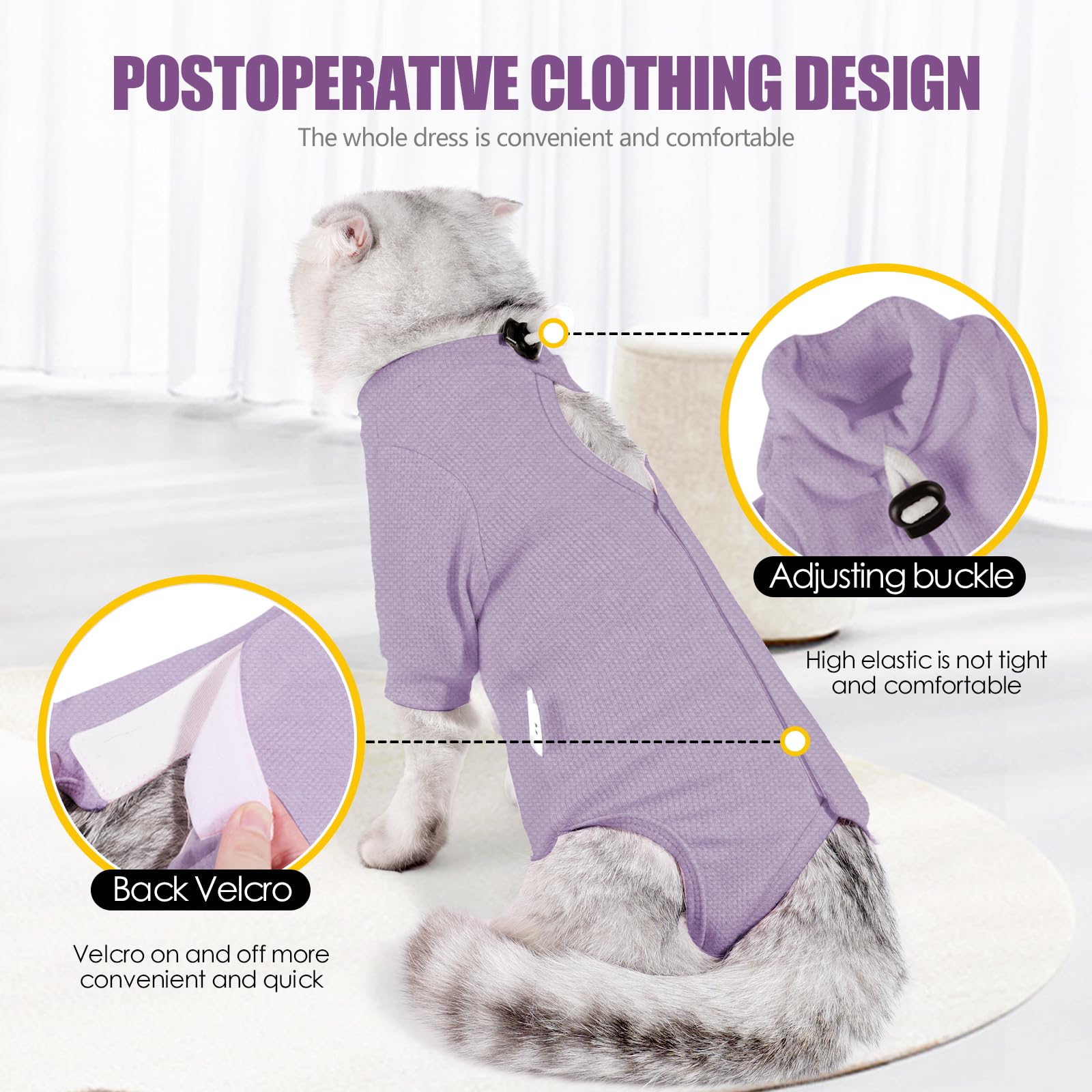 Cat Recovery Suits, Onesie for Cat Pet Wound Care After Surgery,The E-Collar Alternative for Post-Operative Care Bandages Post-Surgery Wear (Light Purple, S)