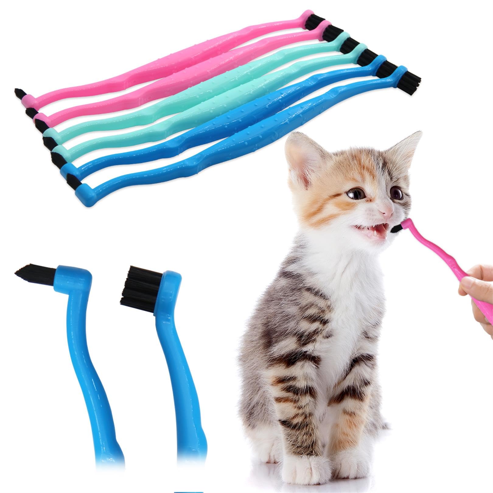 QWloog Magzipo 6 Pcs Dual Sided Cat Toothbrush,Cat Dental Care Tooth Cleaning Supplies for Kitten,Cats