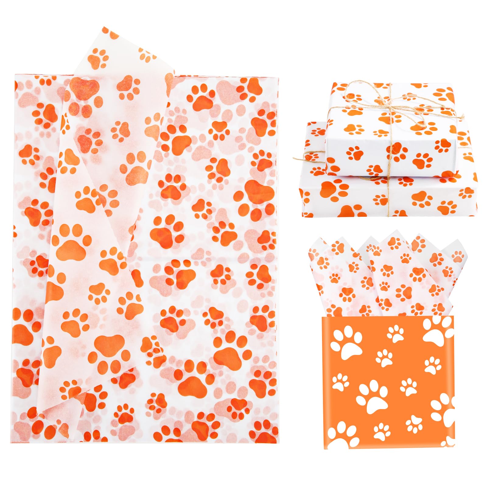 30 Tissue Paper Sheets, 14x20 inch Dog Paw Tissue Paper Gift Wrap Paper for Gift Bag Packaging Christmas Wedding Birthday Party Art DIY Crafts Supplies (Orange)